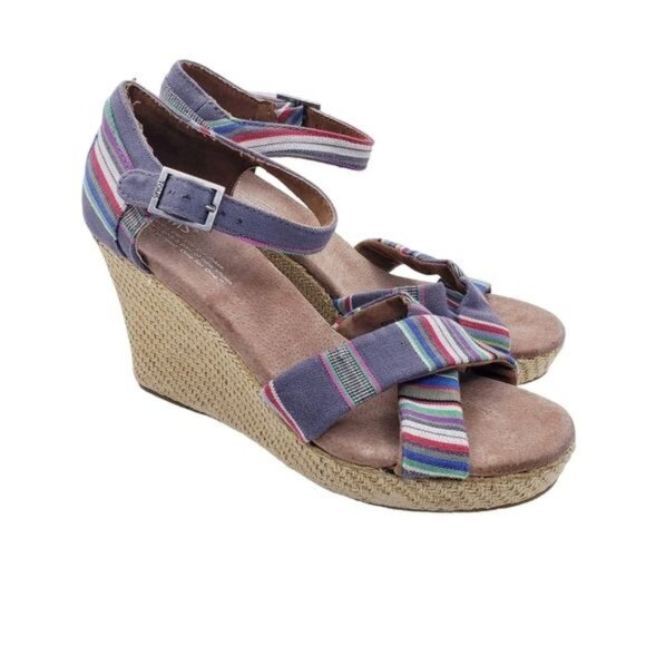 Toms Sienna Serape Wedge Heel Platform Ankle Strap Sandals Women's Size 9 - Picture 1 of 13